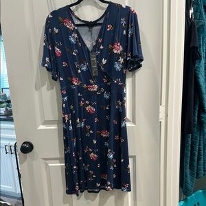 Mi Navy Floral Midi Dress